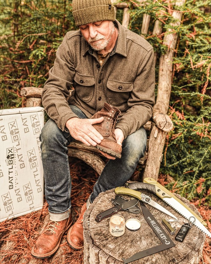 Instagram post by @denimdork for BattlBox. Caption reads: Mission #128 from @battlbox included the Blackrock....