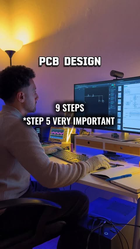 Instagram post by @kamitronix for PCBWay. Caption reads: A day in the life of a PCB designer 🤩 @pcbway....
