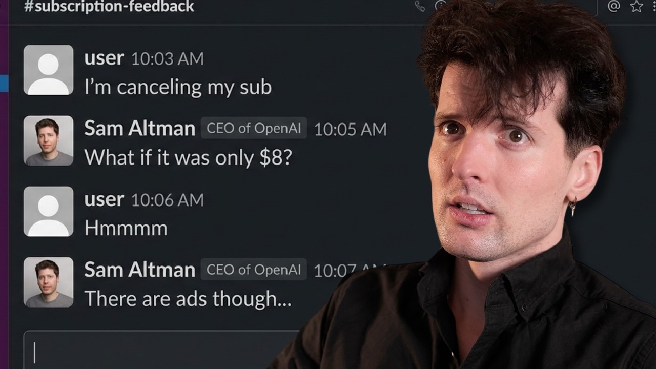 YouTube post by @t3dotgg for OpenAI. Caption reads: wtf is going on with ChatGPT?.