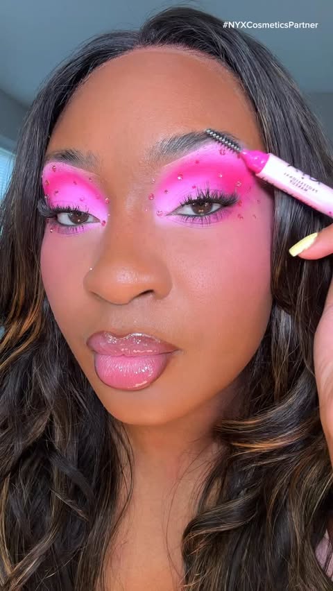 Instagram post by @glambymykaila for NYX Professional Makeup. Caption reads: #NYXCosmeticsPartner What the Fluff? My brows need....