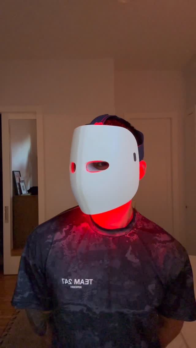 Instagram post by @nikkoreyes for Therabody. Caption reads: Introducing the TheraFace Mask Glo, next....