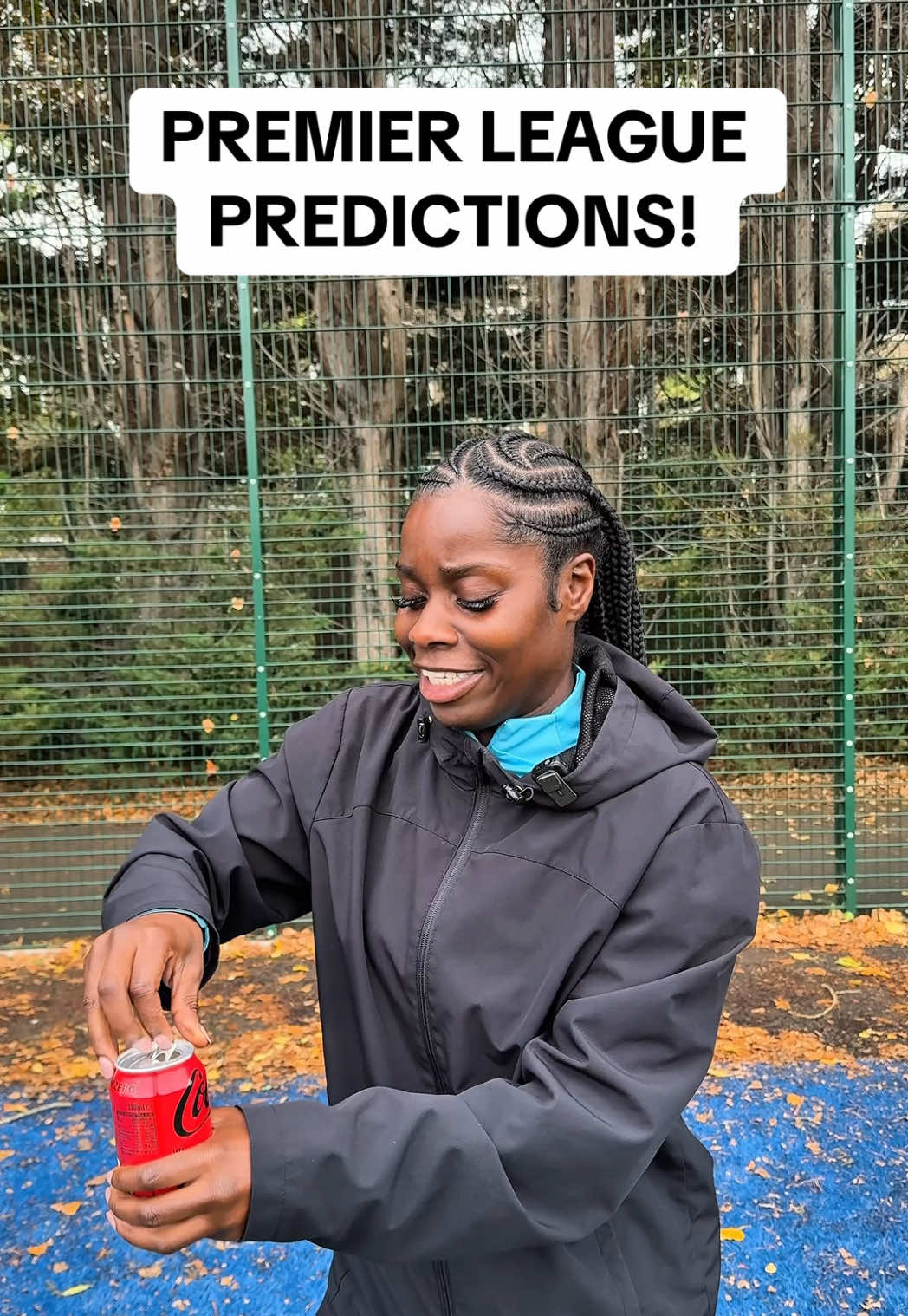 TikTok post by @freda_ayy for Coca-Cola. Caption reads: AD | Premier League Predictions! Drink if you....