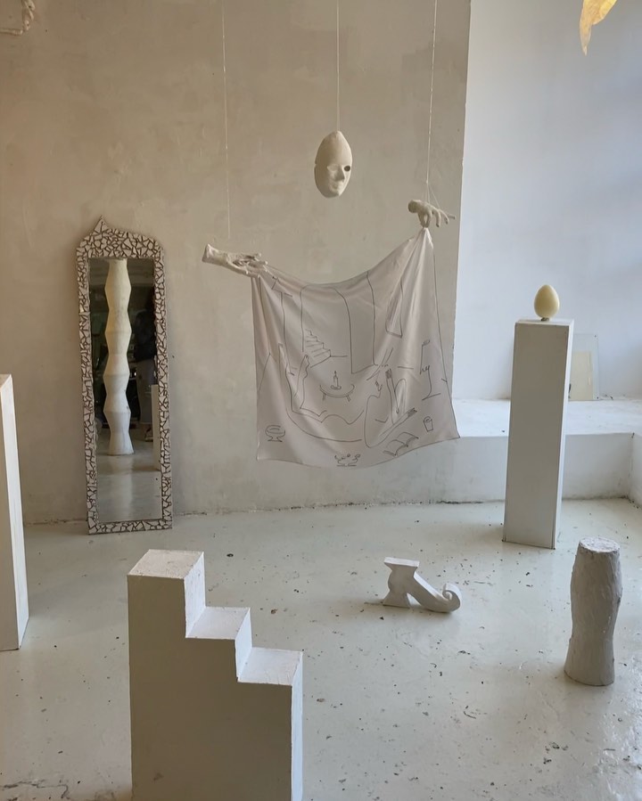 Instagram post by @blancamiroskoudy for LEINWANDE. Caption reads: Here is the furoshiki silk scarf I made in....