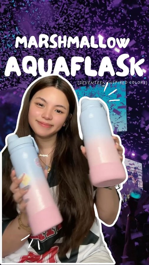 Instagram post by @samjeonn for AquaFlask. Caption reads: Unboxing the Marshmallow Aqua Flask for the....