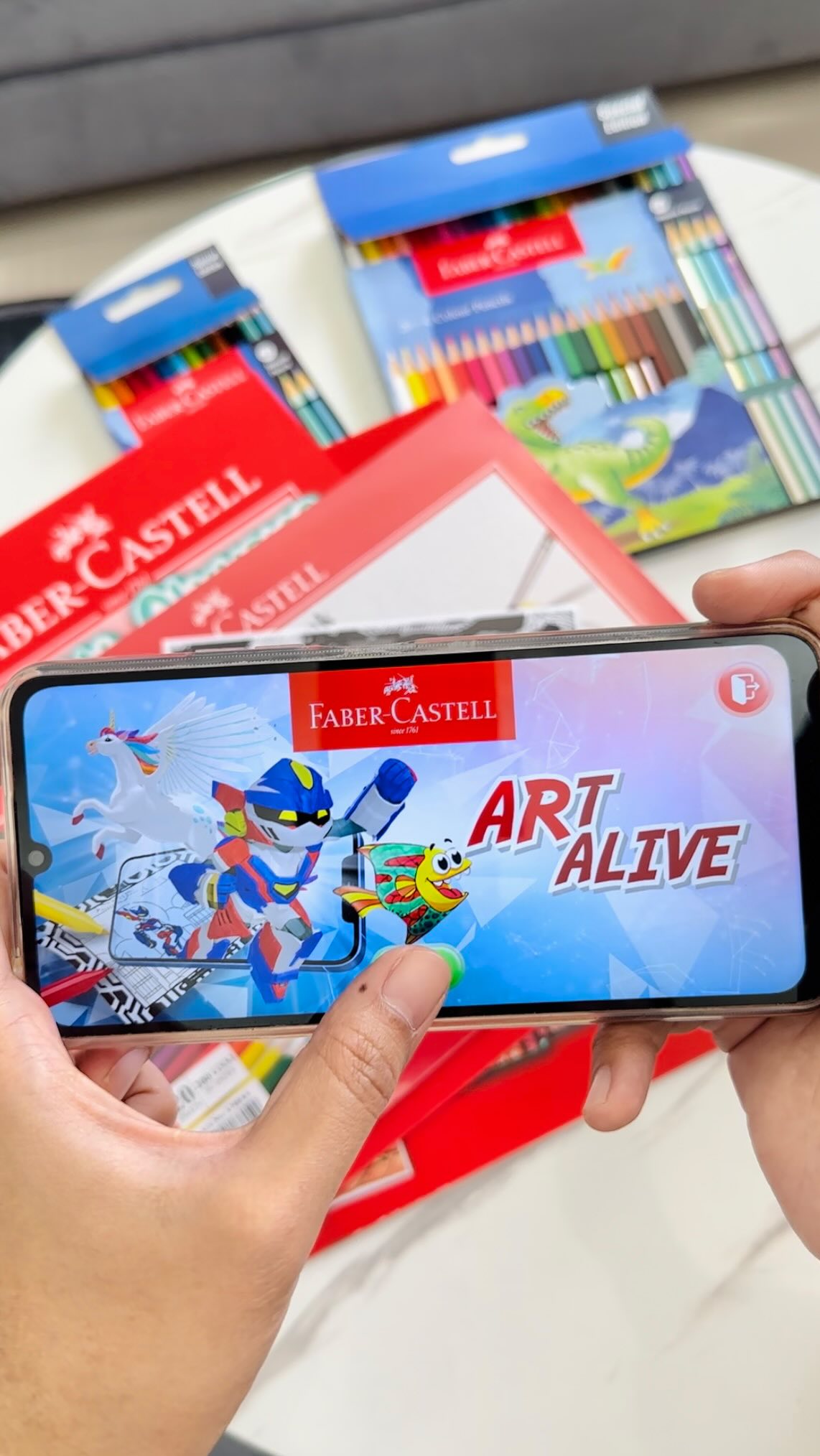 Instagram post by @hanihohoy for Faber-castell. Caption reads: Anak-anak happy mewarnai bareng Dino! 🦕

Momen....