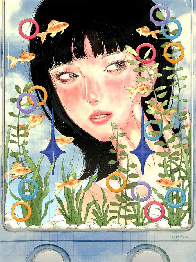 Instagram post by @haranikala for HUION. Caption reads: aquarium 🪸

🖥️ Huion Kamvas Pro 19
💾 Clip....