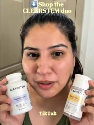 TikTok post by @janee_izaa for CLEARSTEM Skincare. Caption reads: [...] adding both into my routine. ✨ @CLEARSTEM....