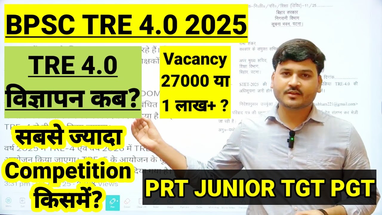 YouTube post by @Neelesh_Shukla for Testbook. Caption reads: BPSC TRE 4.0 | Notification कब आएगा? TGT PGT PRT....