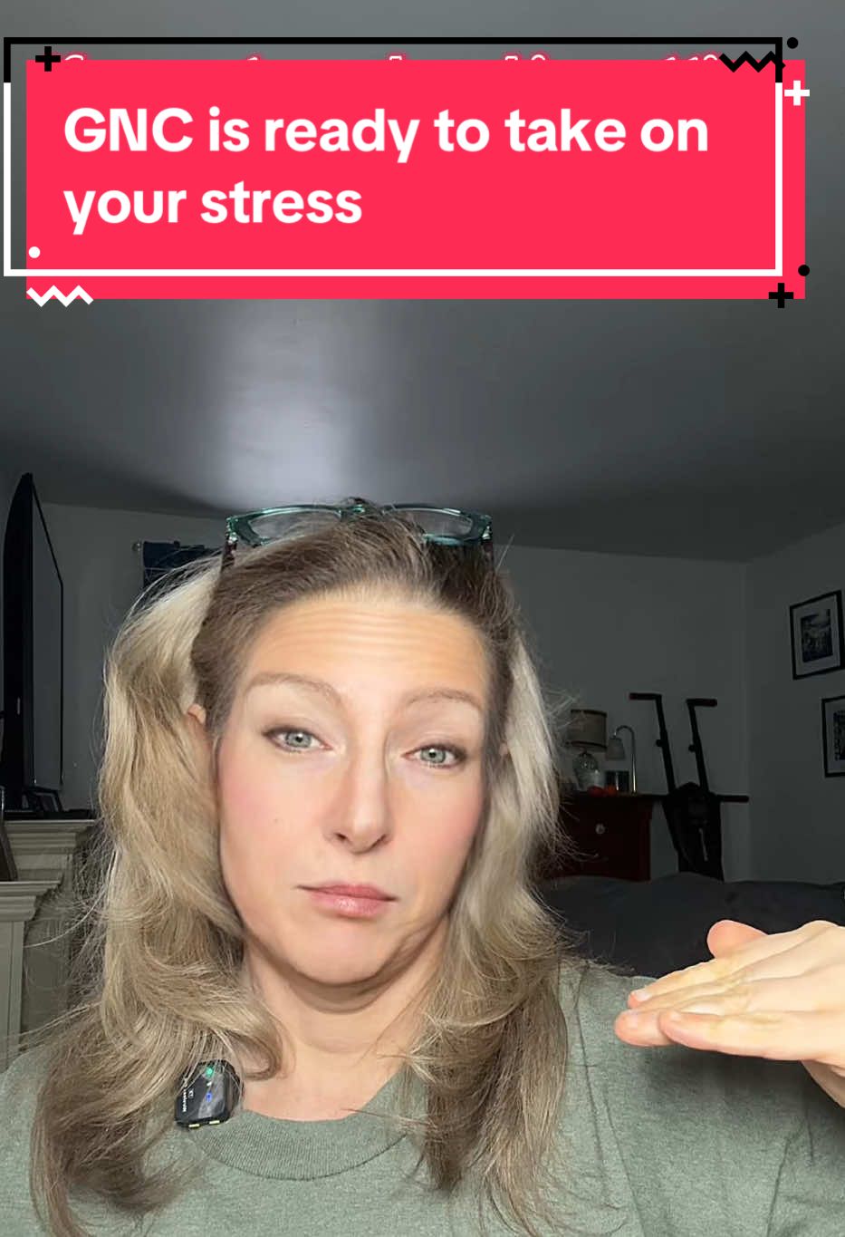 TikTok post by @triciaoneil2017 for GNC. Caption reads: With its woman's stress relief pack. @GNC Live....
