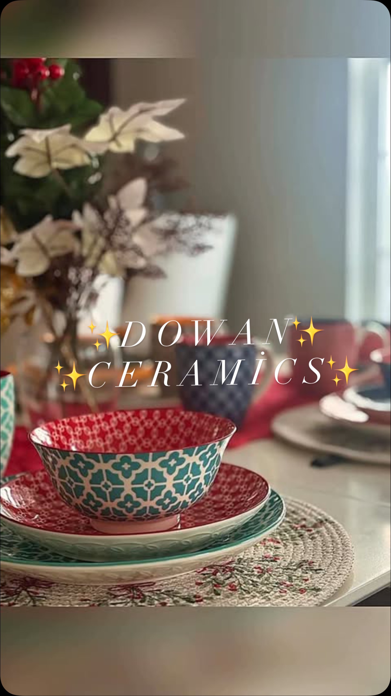 Instagram post by @ugcozy for Dowan. Caption reads: [...] Vibrant Joy Ceramic Dinnerware Set from....