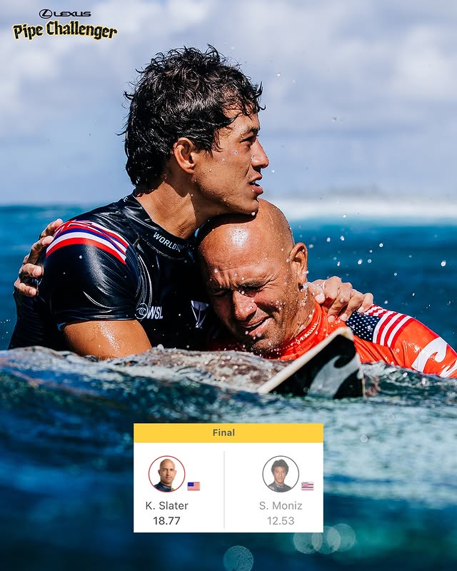 Instagram post by @kellyslater for World Surf League. Caption reads: One of the most emotional wins of all time 🏆 The....