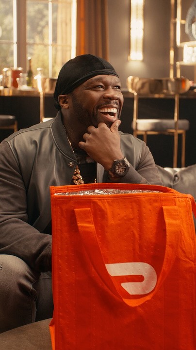 Instagram post by @50cent for DoorDash. Caption reads: [...] we have beef (and everything else) 🥩....