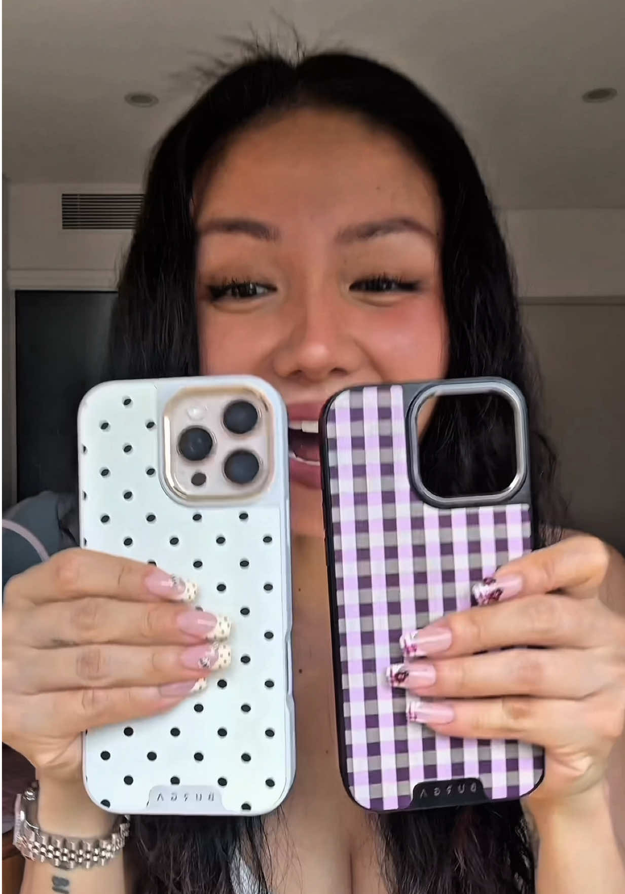 TikTok post by @sliang95 for BURGA. Caption reads: @BURGA cases were too cute! I had to get nails to....