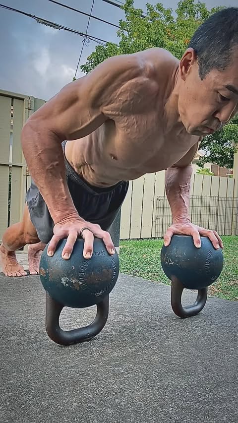 Instagram post by @billmaeda for Marek Health. Caption reads: Kettlebell Calisthenics - age 57, January 20,....