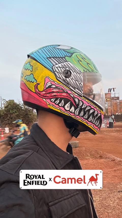 Instagram post by @praful_creations for Royal Enfield. Caption reads: [...] of Motorcycling Arena with Camel and Royal....