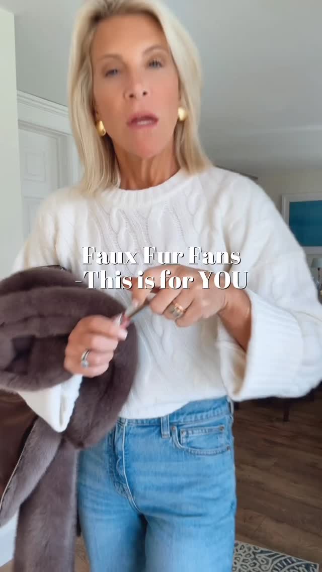 Instagram post by @angelahowenstein for J.Crew. Caption reads: I love a short, easy faux fur.
Not too dressy, not....