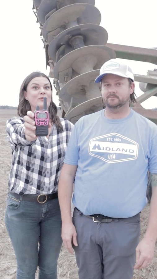 Instagram post by @fieldrows for Midland Radio. Caption reads: [...] on his farm works except these Midland....