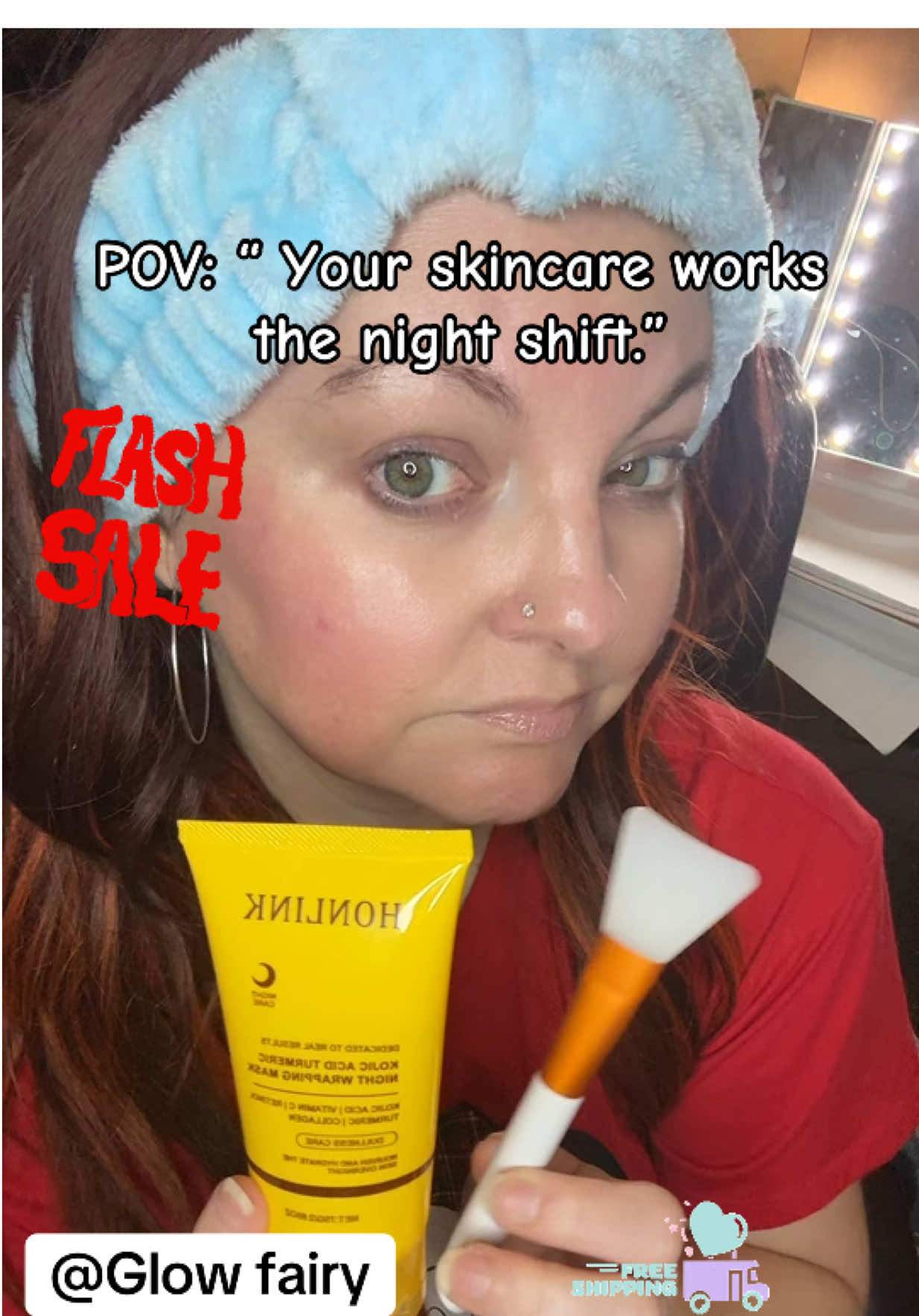 TikTok post by @melbee77_ for GLOW Beverages. Caption reads: Say goodbye to dry dull skin with this overnight....