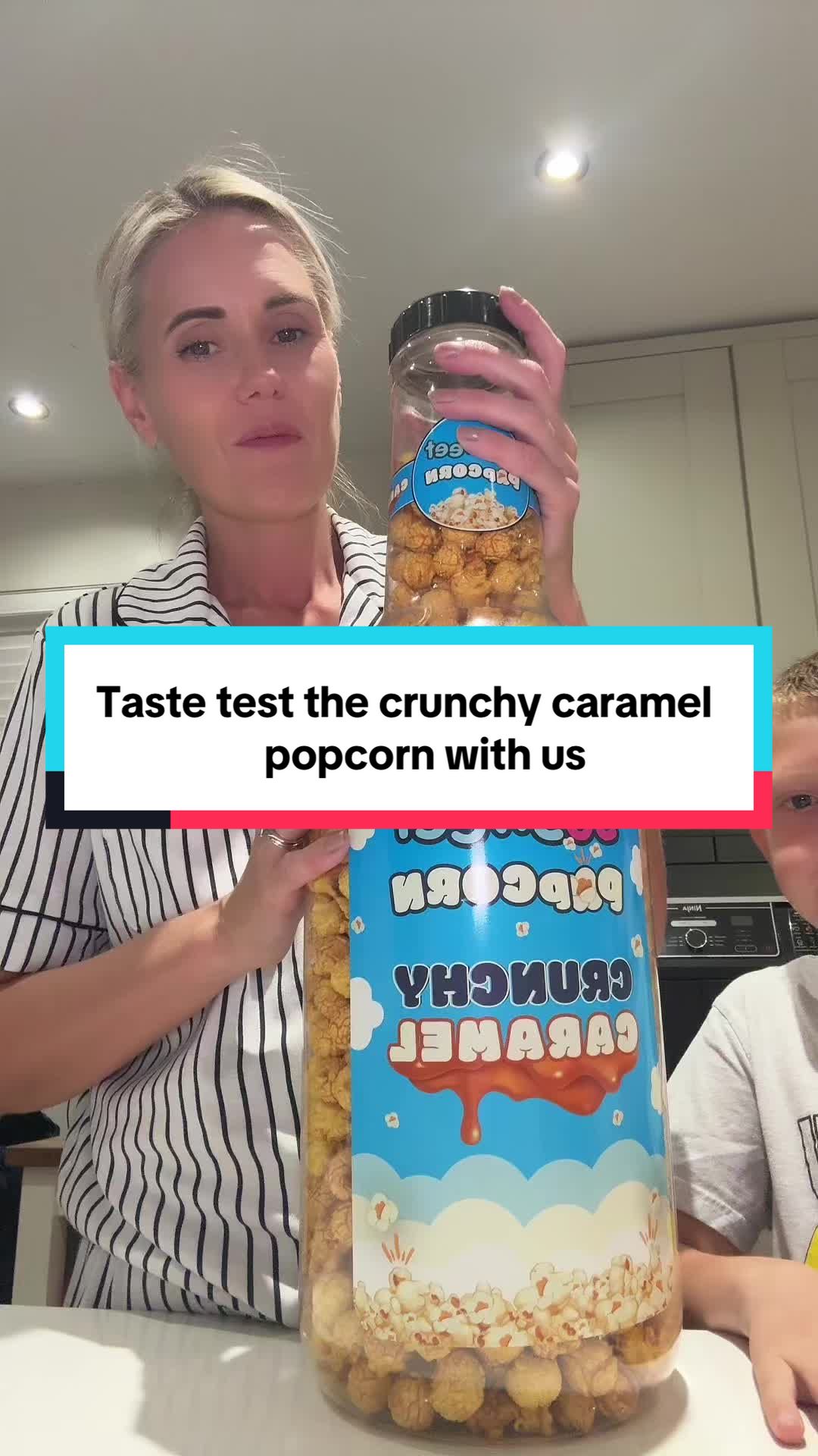 TikTok post by @michie19833 for SoSweet. Caption reads: Taste test the giant crunchy caramel popcorn with....