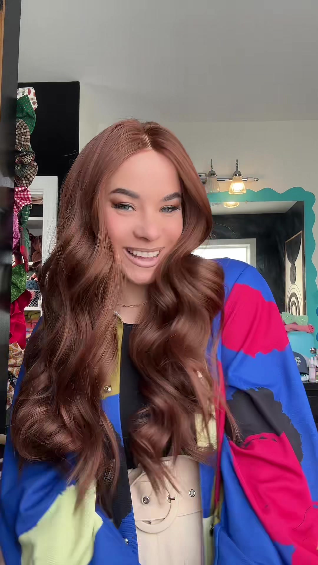 TikTok post by @elizabethwearswigs for Chelsey Smith Cosmetics. Caption reads: Wigs from @Chelsey Smith Crowns are so easy to....