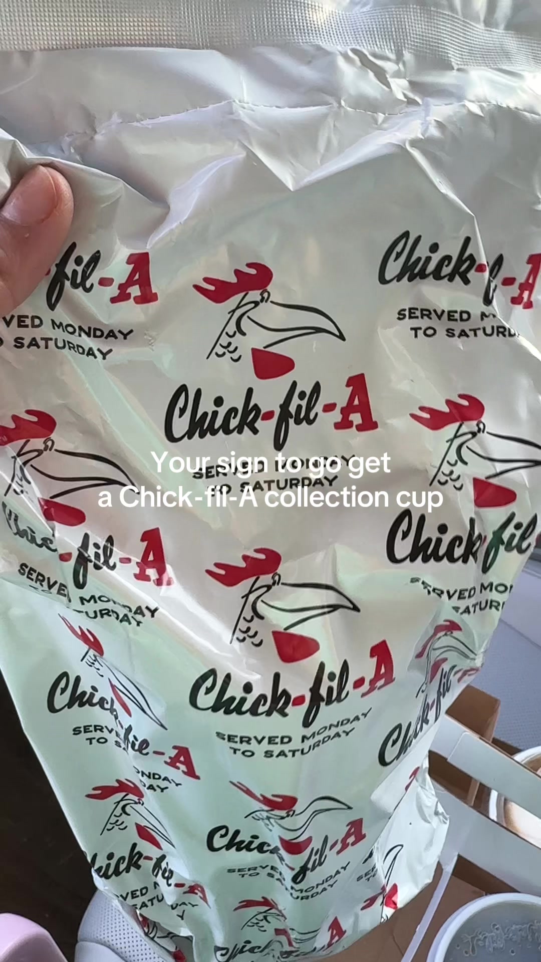 TikTok post by @bris_m01 for Chick-fil-A. Caption reads: Your sign to go a collective cup from@Chick-fil-A....