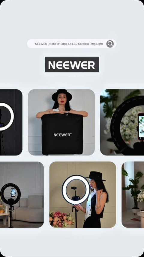 Instagram post by @anuki_anna_ for NEEWER. Caption reads: Loving the NEEWER RB18B Edge-Lit Ring Light for....