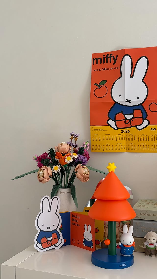Instagram post by @estherrslibrary for Martube Gift. Caption reads: unbox the Miffy 70th Apple Tree lamp with me!!....