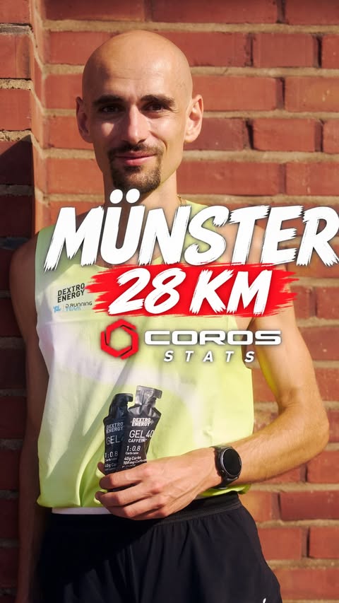 Instagram post by @hendrik_pfeiffer for COROS. Caption reads: [...] - race stats tracked by my *Anzeige ⌚️COROS....