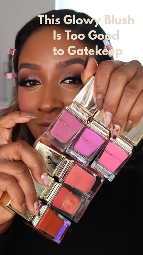 Instagram post by @_misskrissym for Adriana Nichole Cosmetics. Caption reads: This glowy blush is too good to gatekeep....