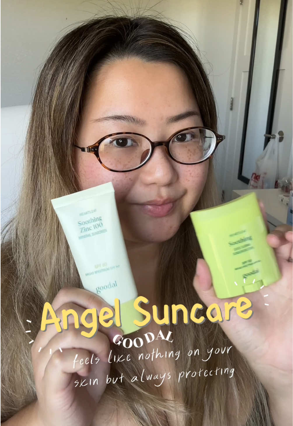 TikTok post by @lucky.bhunny for Goodal USA. Caption reads: [...] my freckles and the sun, these @goodal USA....