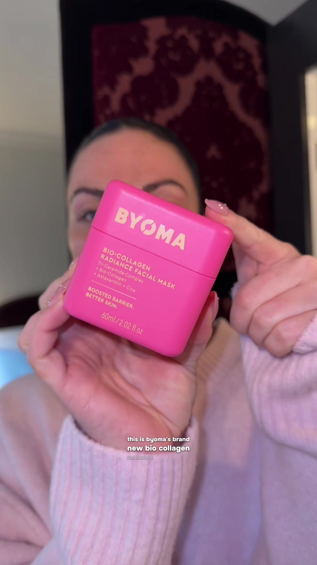 TikTok post by @kristynhoffman96 for BYOMA. Caption reads: [...] mask is actually insane… 🤯 @byoma Bio....
