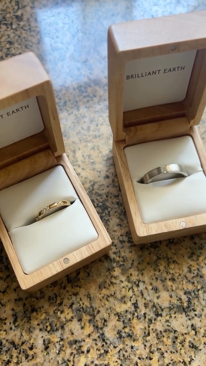 Instagram post by @emilyalexaander for Brilliant Earth. Caption reads: Can’t wait to wear our wedding bands from....