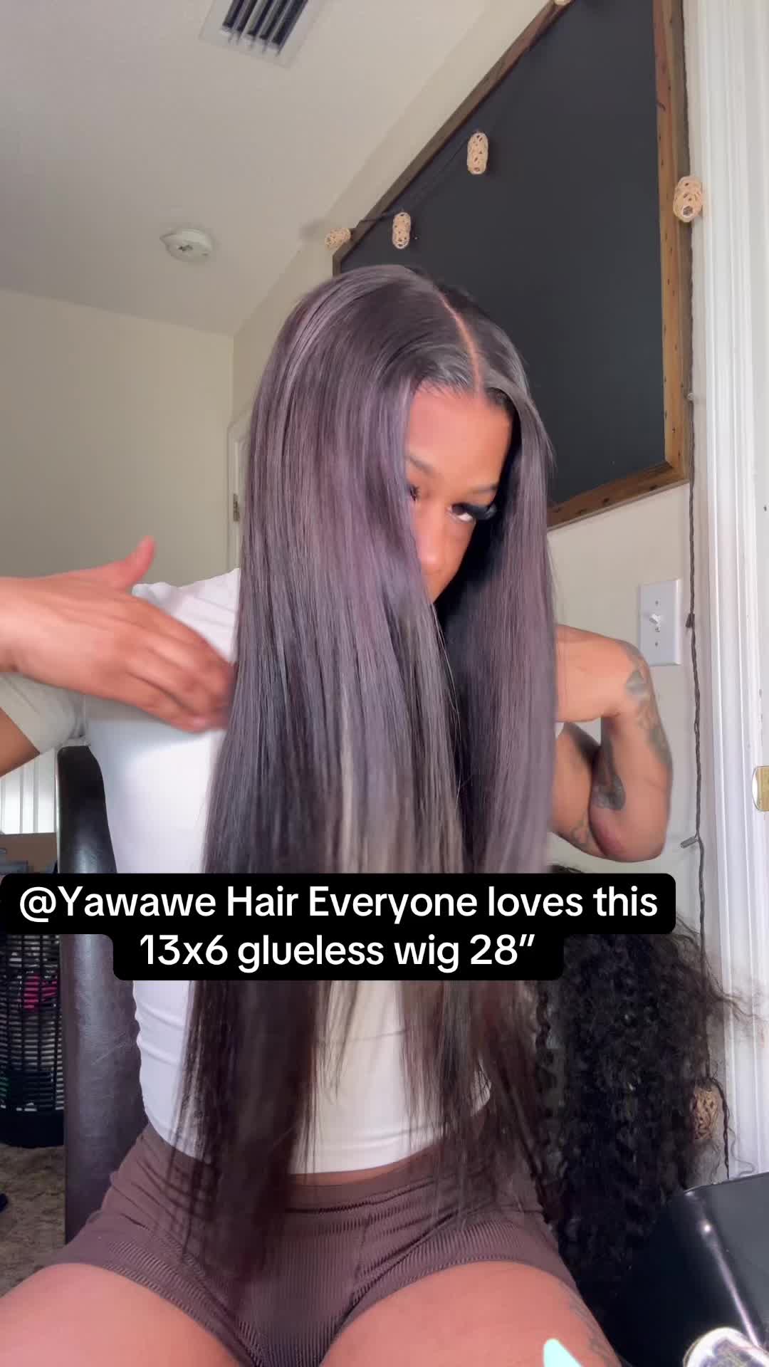 TikTok post by an influencer for YAWAWE. Caption reads: @Yawawe Hair @Yawawe Hair Store Pre [...].