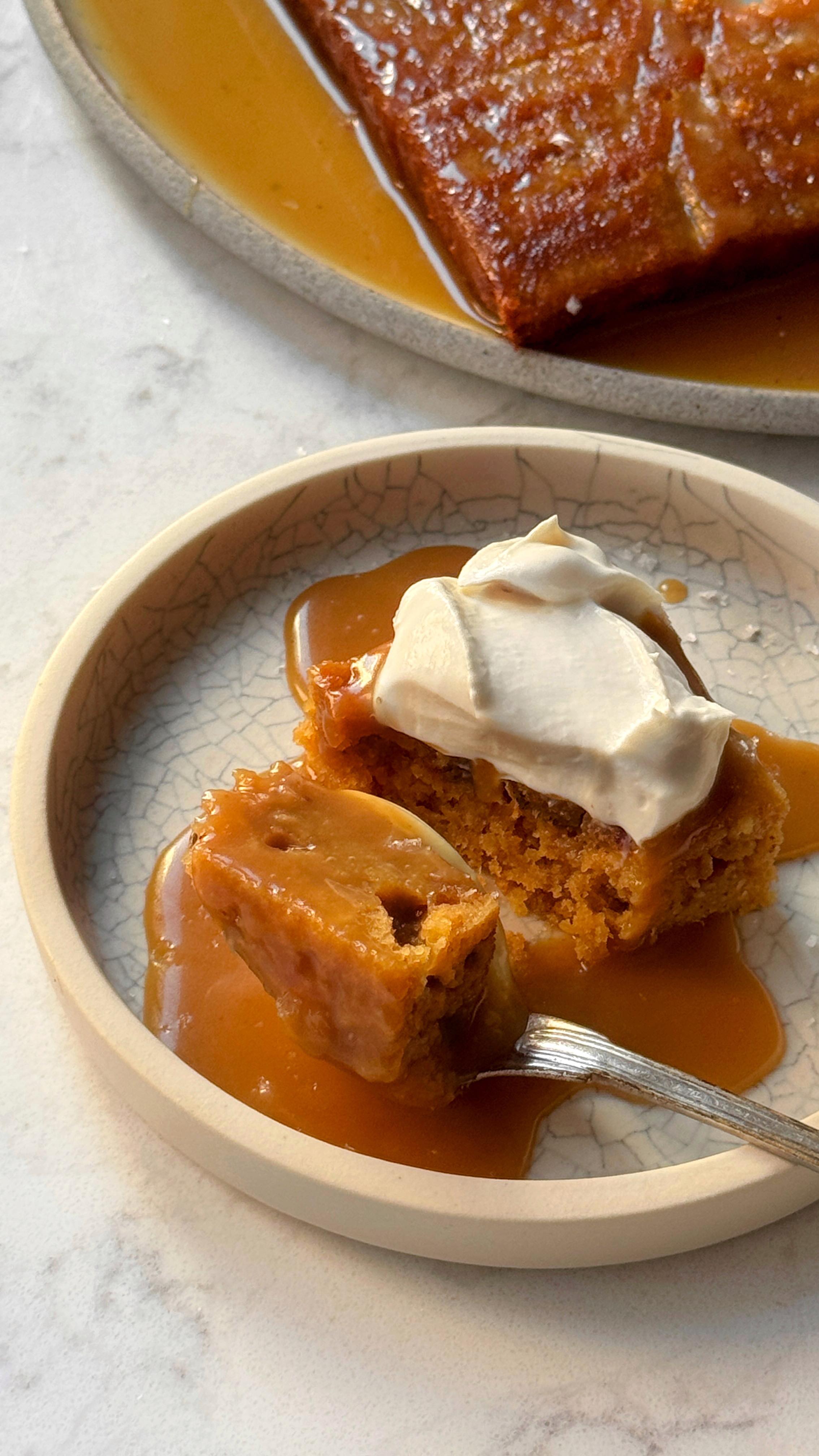 Instagram post by @thedeeperlivingeats for Icelandic Provisions. Caption reads: SALTED CARAMEL BANANA STICKY TOFFEE PUDDING.....