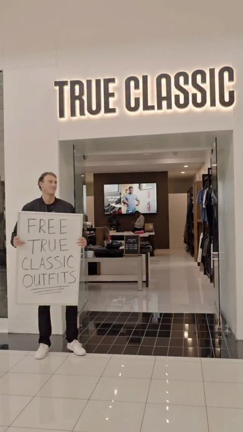 Instagram post by @matt_worthington for True Classic. Caption reads: FREE outfits from @trueclassic 👕🔥....