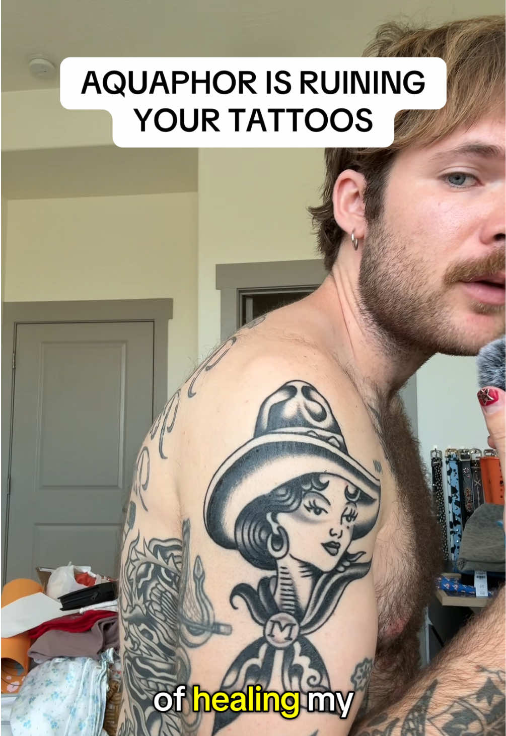 TikTok post by @silk.tattoos_ for MadRabbit. Caption reads: aquaphor is ruining your tattoos 💀 use this....