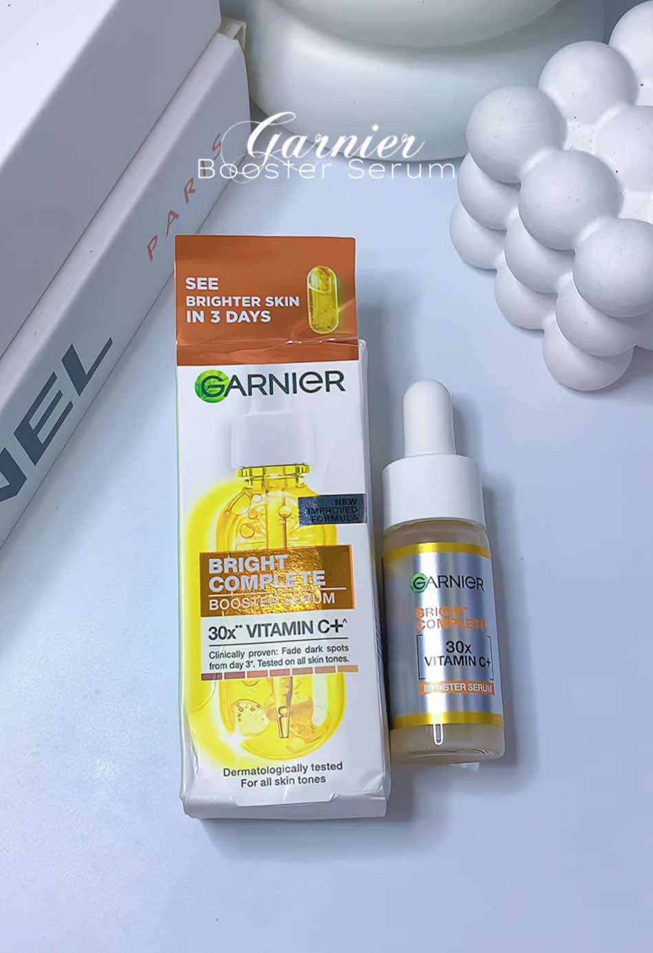 TikTok post by @aestheticbyours for Garnier Philippines. Caption reads: Big thanks sa booster serum ni @Garnier PH....