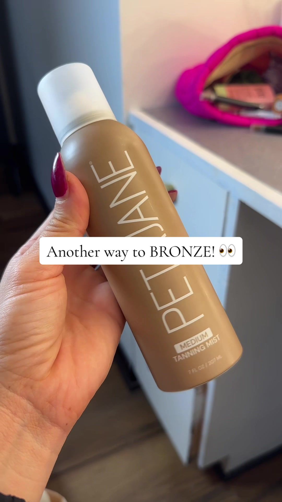TikTok post by @lizhendricks for Peta Jane Beauty. Caption reads: The @Peta Jane Beauty face & body tanning mist....