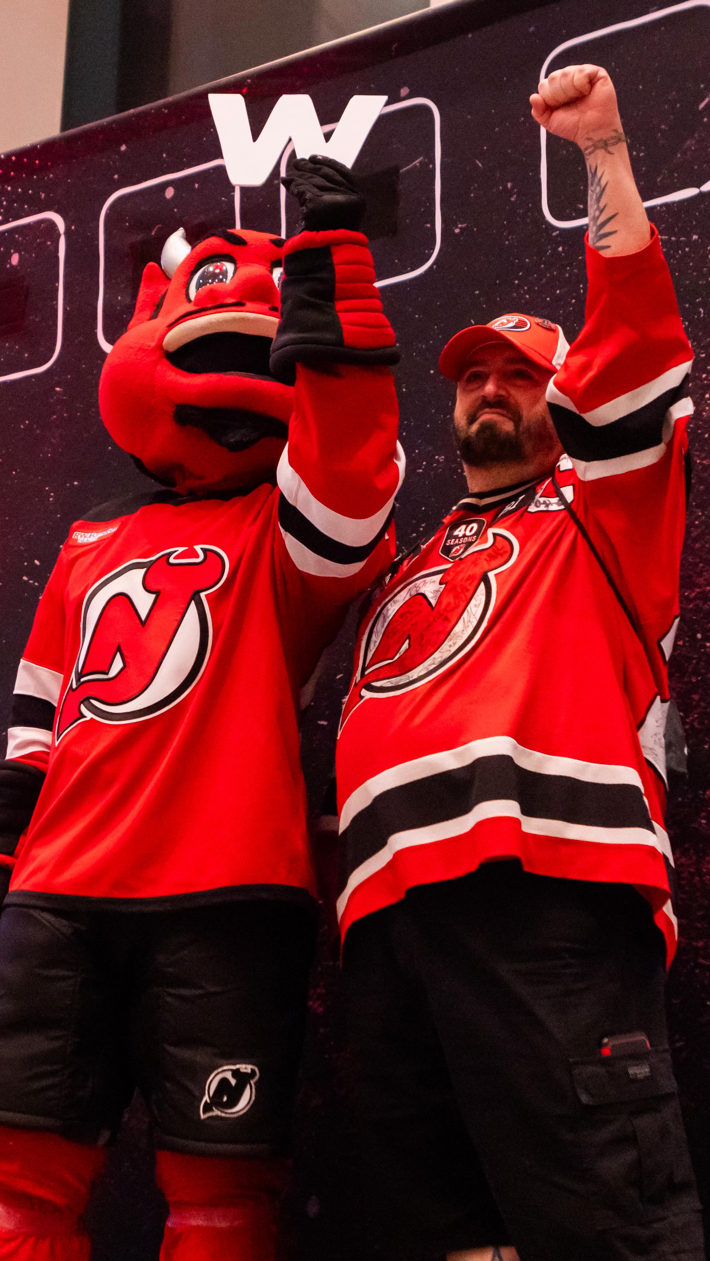 Instagram post by @njdevil00 for Geico. Caption reads: Nemo delivered the win on the ice and our fans are....