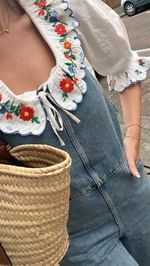 Instagram post by @sarmeghughes for Flabelus. Caption reads: [...] * Dungarees @mango (old) Shoes @flabelus *....