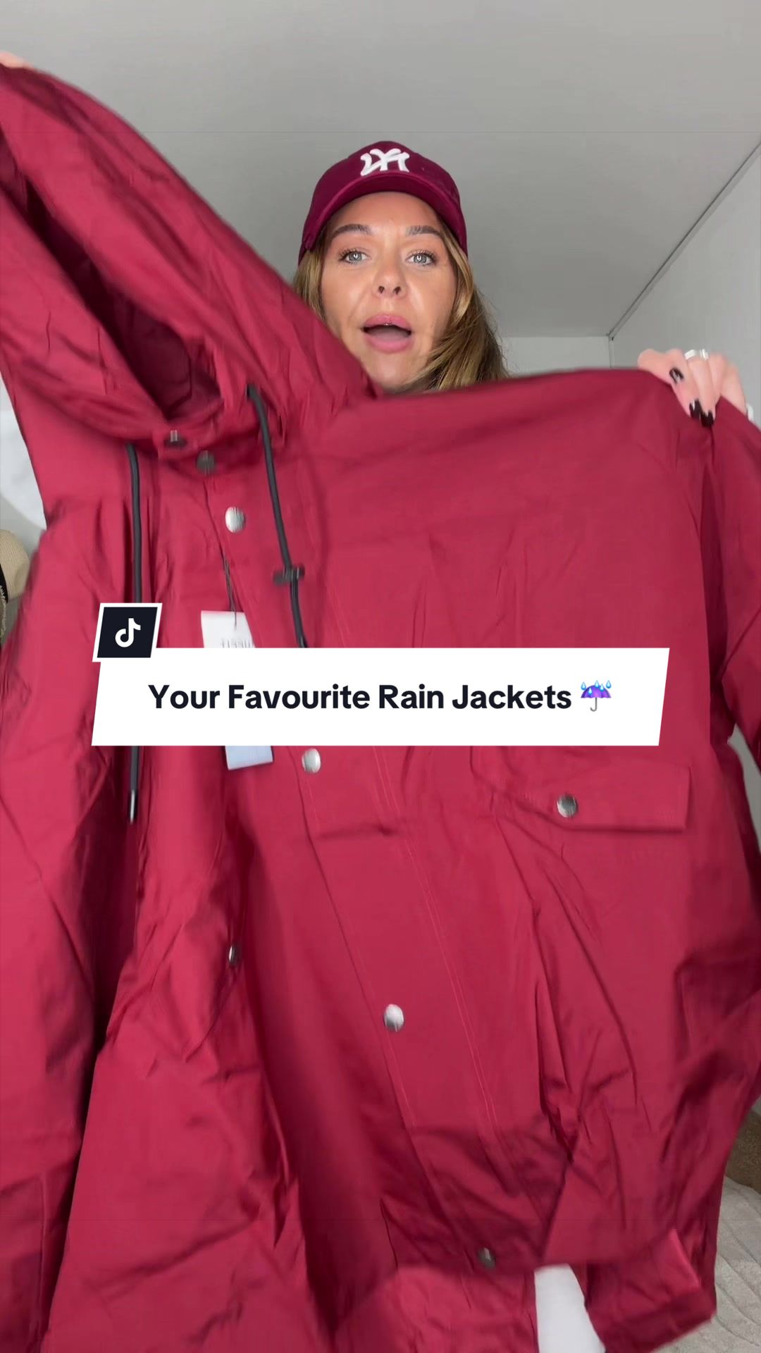 TikTok post by @x17kells for PUFFIT UK Shop. Caption reads: New colorway on the BEST rain Jackets around....