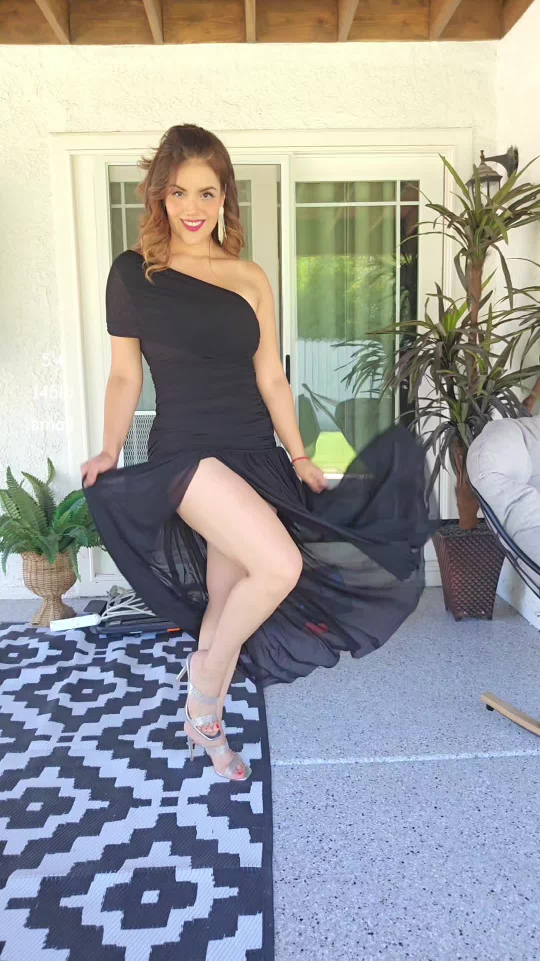TikTok post by @anitabaila_tts for Aprilake. Caption reads: Divino 🖤 #Aprilake #elegantdress #rucheddress....