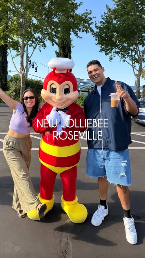 Instagram post by @thetasteduo for Jollibee US. Caption reads: [...] officially landed in Roseville 🐝🍗....