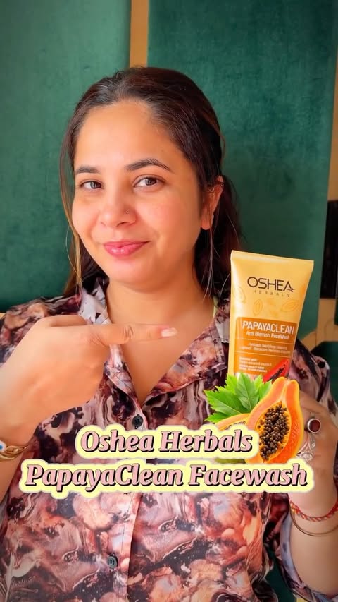 Instagram post by @dishadesire for Oshea Herbals. Caption reads: [...] skin 🍃🧡 Shop now from Amazon today....