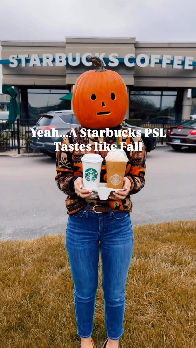 Instagram post by @kjp for Starbucks. Caption reads: That first sip of @starbucks PSL just tastes like....