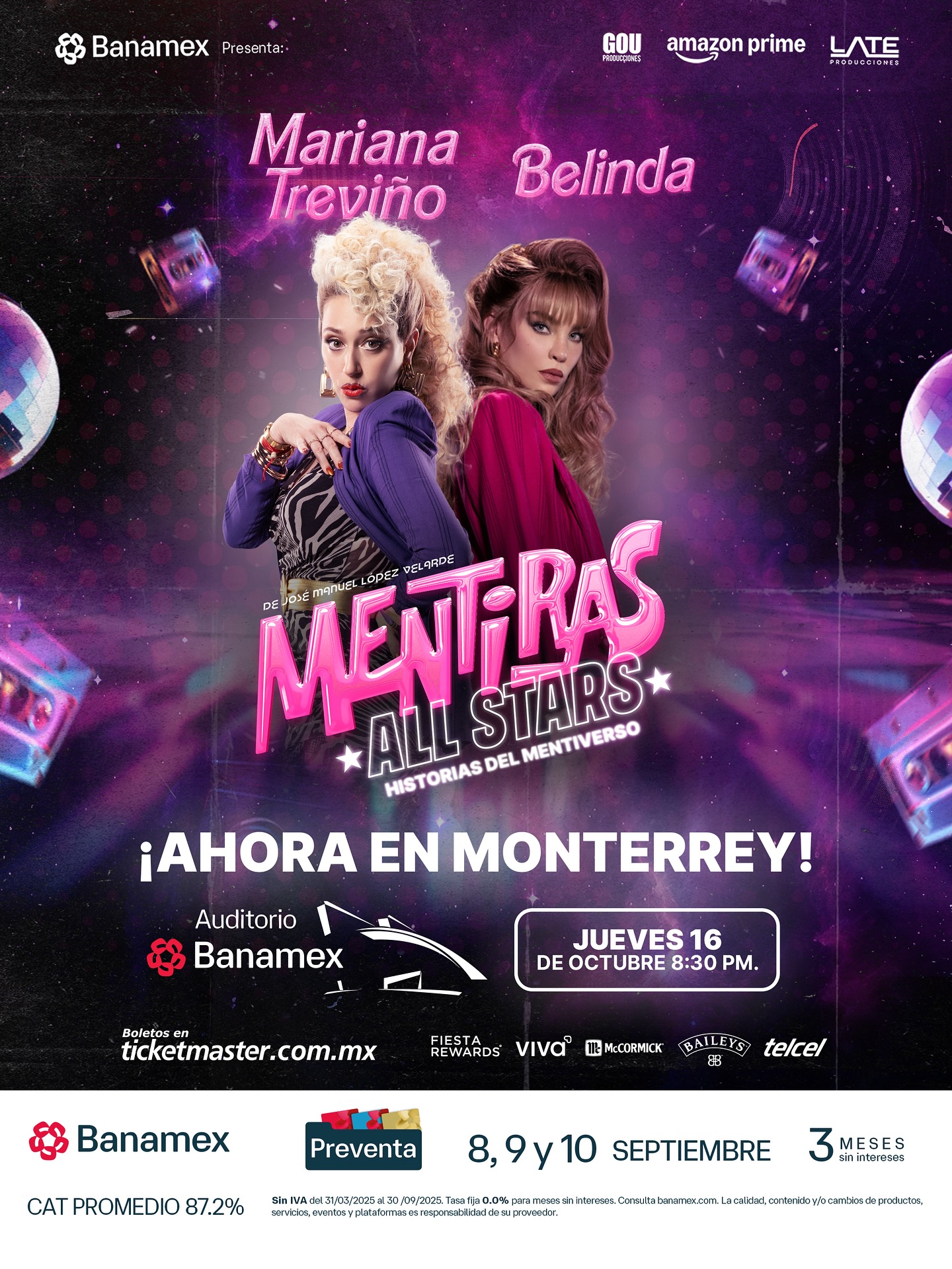 Instagram post by @oficial_mentiras for Ticketmaster. Caption reads: #Mentiras All Stars llega a Monterrey. 💜🎶

Las....