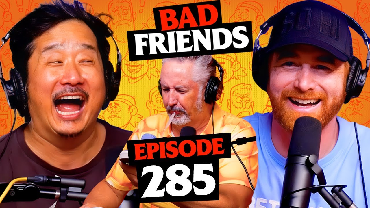 YouTube post by @BadFriends for AdamAndEve.com. Caption reads: Dead Dads w/ Harland Williams | Ep 285 | Bad....