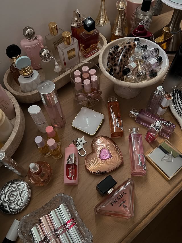 Instagram post by @shes_lj_ for PARFUMS de MARLY. Caption reads: Hot girls have pink vanities. I don’t make the....