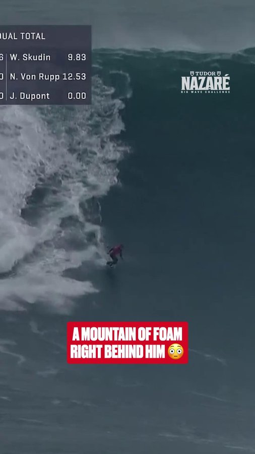 Instagram post by @nicvonrupp for World Surf League. Caption reads: The kind of stuff witnessed at Nazaré....