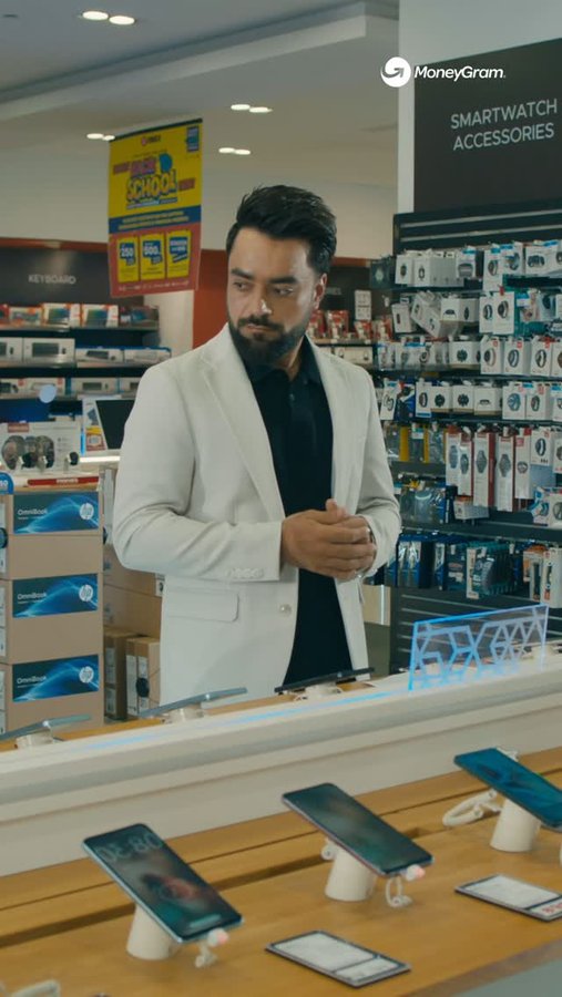 Instagram post by @rashid.khan19 for MoneyGram. Caption reads: MoneyGram is the smart choice, every time. Just....